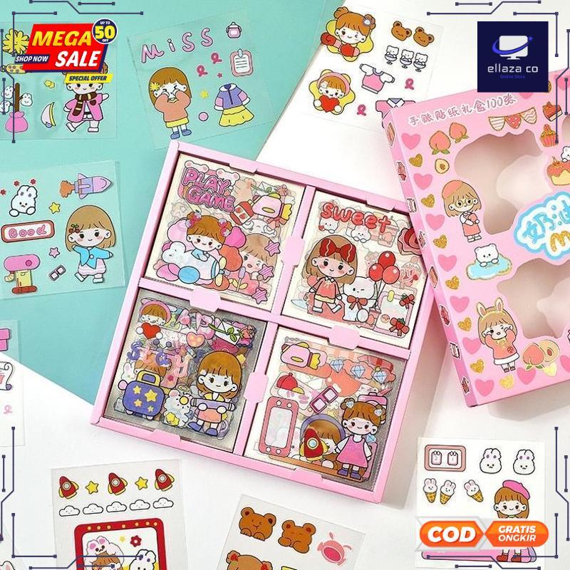 Diskon Gede Sticker MOMO Kartun Aesthetic Waterproof 1 Box isi 100 pcs/ Sticker kartun Motif Lucu An