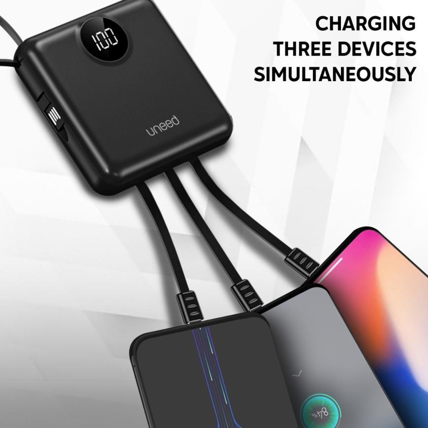 UNEED Powerbank 10000mAh Built in Cable Fast Charging 2.1A - UPB234 Powerbank