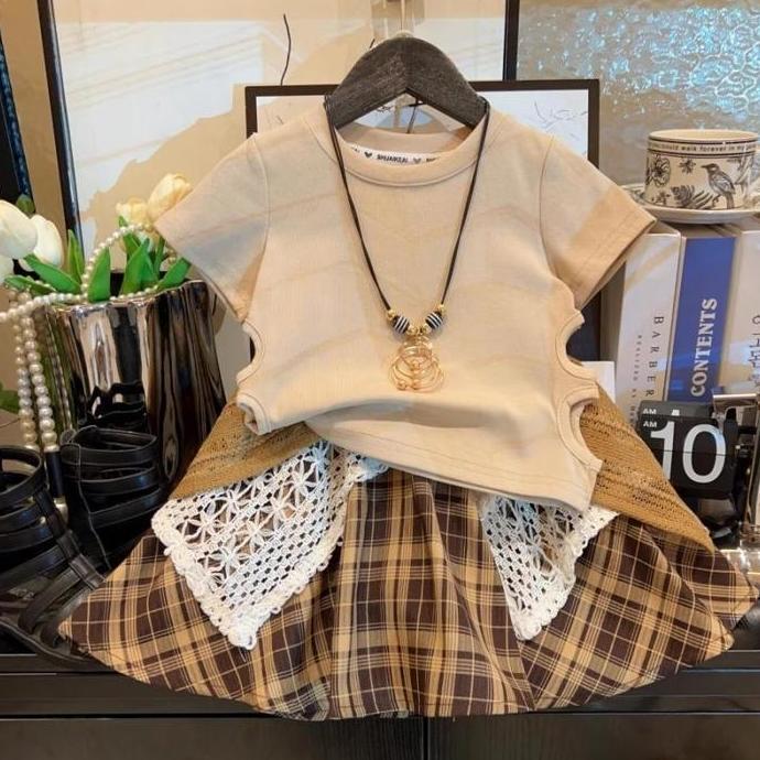 Promo RYUTA setelan rok celana anak perempuan 1-10 tahun / setelan rok rajut coklat anak COD