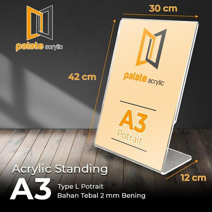 Akrilik A3 / Acrylic Tent Holder /Akrilik Menu A3 L Portrait 3Mm