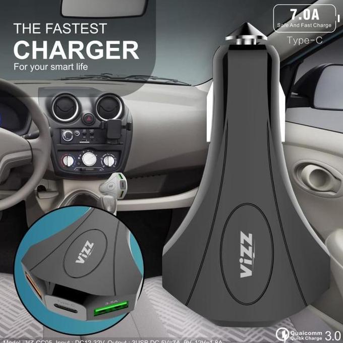 Car Charger / Casan Mobil Vizz VZ-CC05 VZCC05 3 Output Dual USB Type C Fast Charging Saver Tipe C