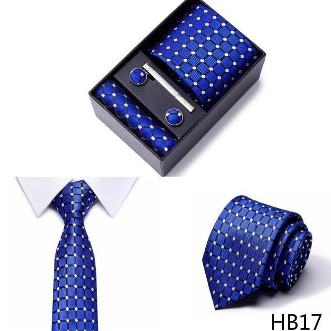 DF109 >> Dasi Set silk 8cm Set Cufflink Saputangan Jas Box NAVY BIRU MUDA BLUE BIRU DONGKER