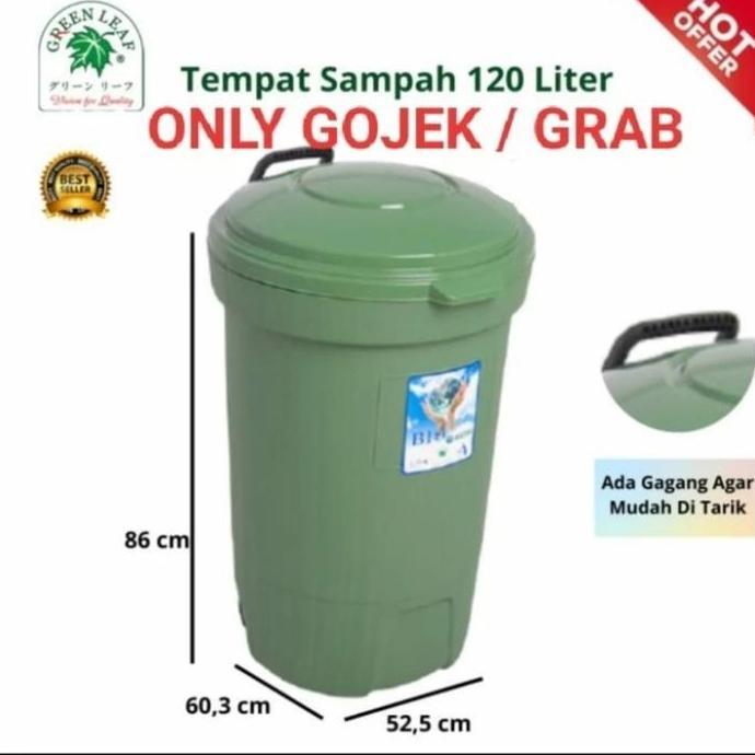 Duvanmulya Tempat Sampah Injak Tempat Sampah Besar 120 Liter Roda Bio Green Leaf/Tong Sampah 120Lite