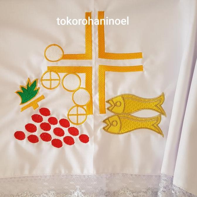 Taplak Meja Altar 5 Roti 2 Ikan 90115cm