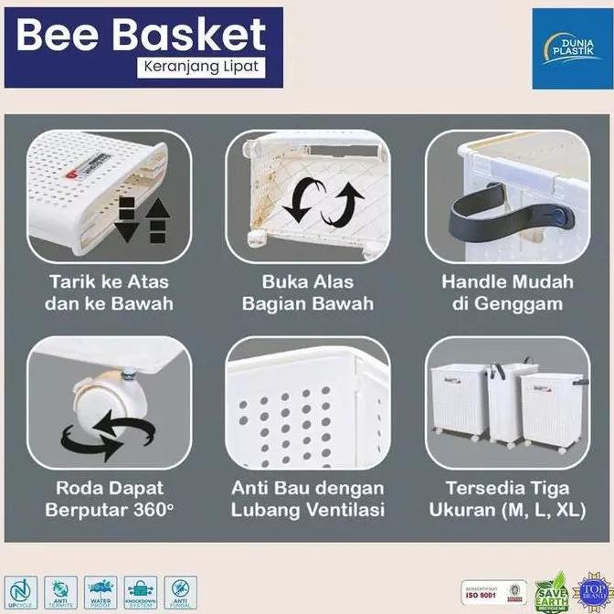 BEE BASKET NAPOLLY (RODA) - KERANJANG LIPAT LAUNDRY / LAUNDRY BASKET / KERANJANG BAJU / TROLLEY MAIN