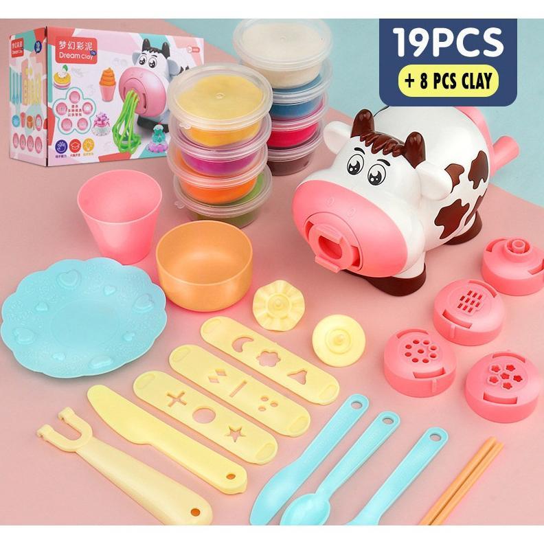 Mainan Lilin Clay Set Anak Mesin Cetak Mie Dan Es Krim Bentuk Sapi