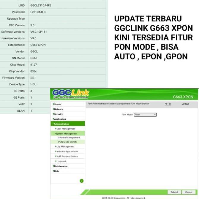 " ONT XPON GGCLink G663 New Baru EPON GPON ONU Bukan ZTE F663NV3A " Original