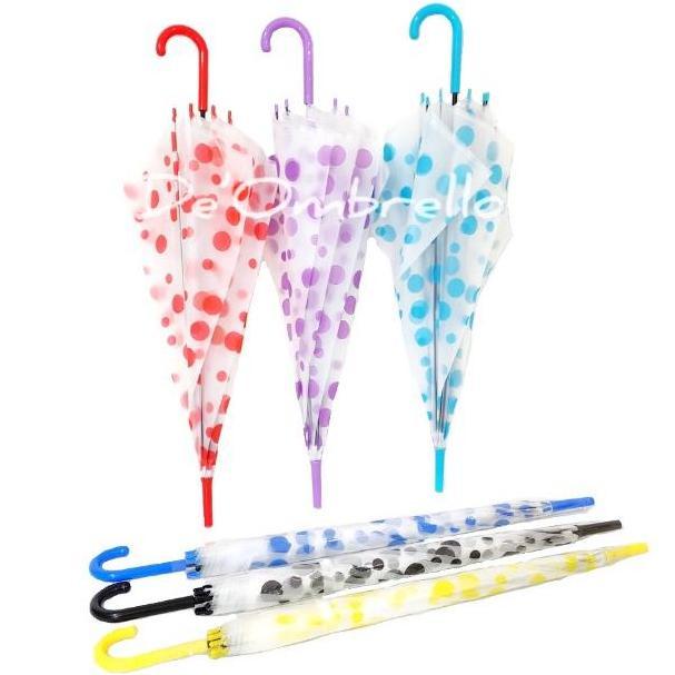 Promo (005Cc)Payung Pvc Tongkat Transparant Motif Polkadot/Payung Korea/Payung Tongkat Cod