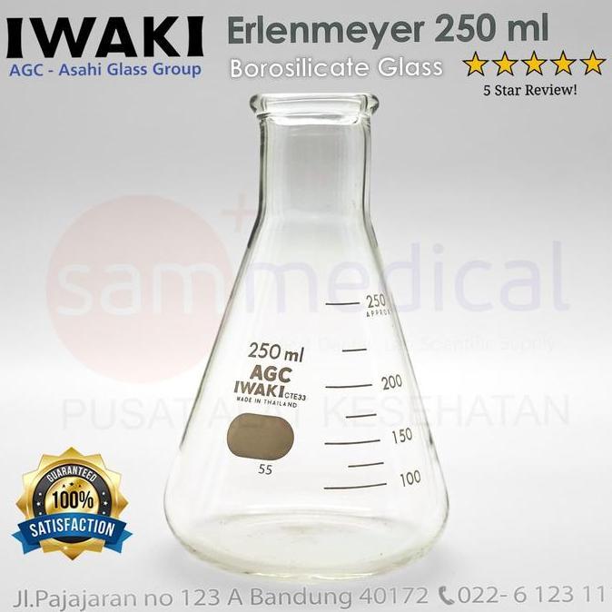Iwaki Pyrex Erlenmeyer Flask Gelas Kimia 250 Ml