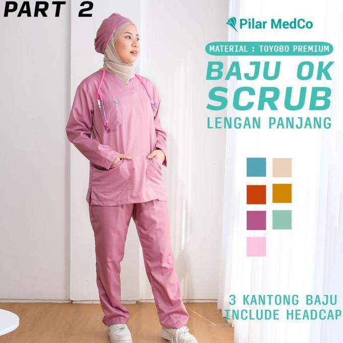 Baju Ok Lengan Panjang | Baju Scrub Medis Lengan Panjang | Bahan Toyobo | Baju Jaga Dokter | Baju Ja