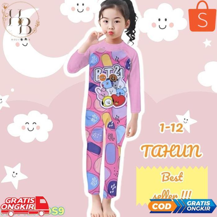 New fg-87 HOMEKIDS9 baju renang anak lengan panjang perempuan muslim 1-12 tahun bt21 Premium Sale