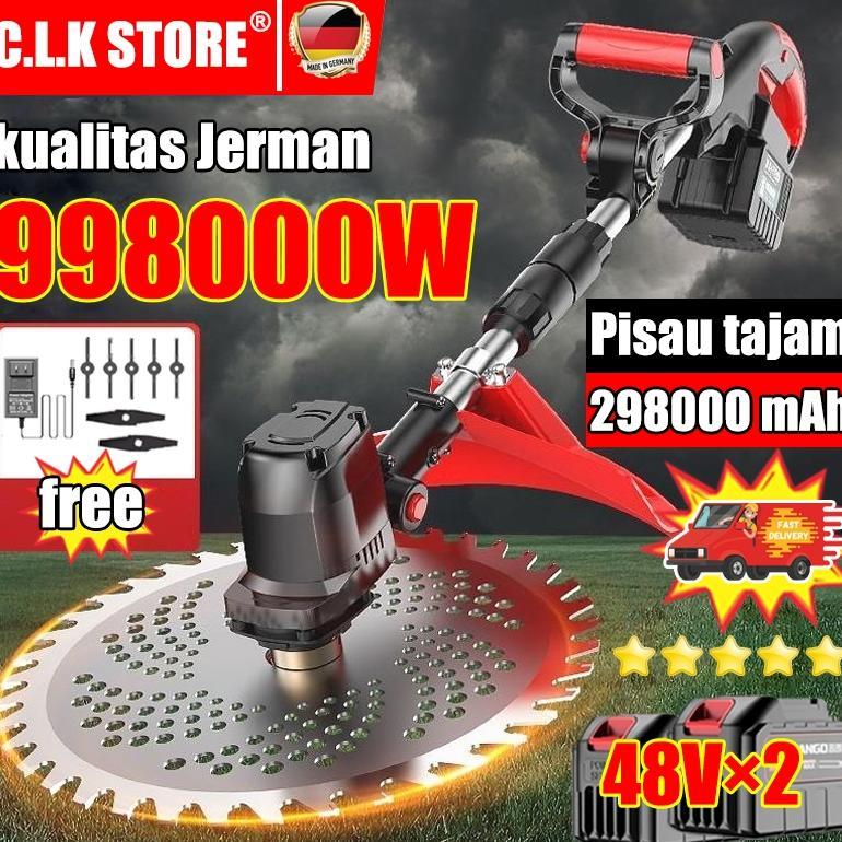 Alat pemotong rumput yang tajam KUALITAS JERMAN 48V Mesin pemotong rumput 2 baterai Dapat digunakan 