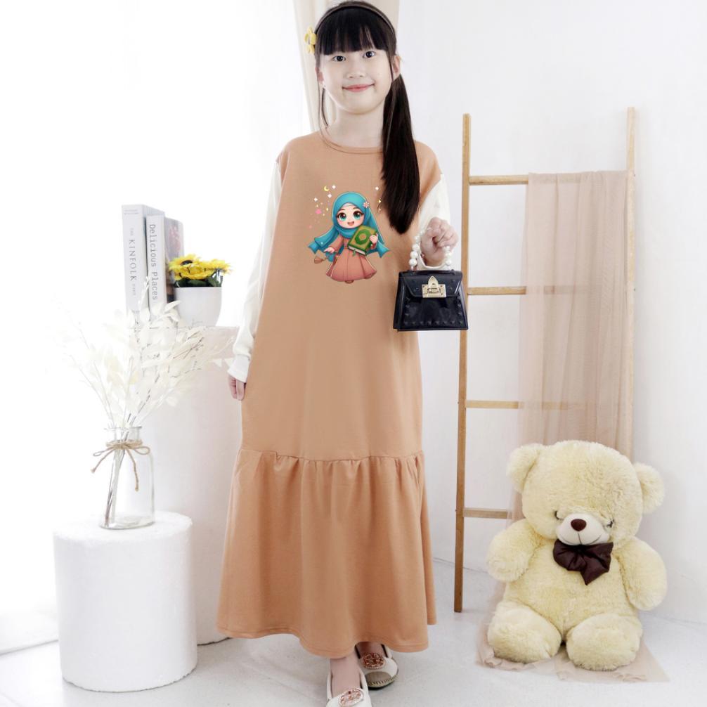 PL30 Oz67 Dress Gamis Anak Perempuan Kaki Serut Motif Hijab Star Untuk Usia 1-13 Tahun Terlaris Term