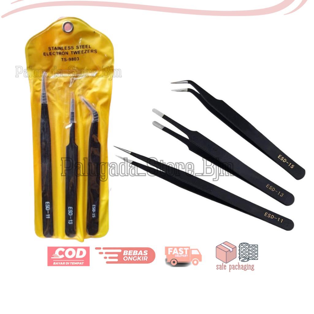 3 in 1 Set Pinset Tweezer Stainless Steel Serbaguna isi 3 pcs