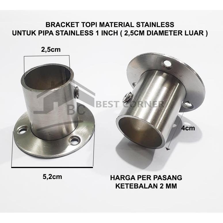 Bracket Topi untuk Pipa Stainless 1 inch / Dop Pipa Stainless ketembok