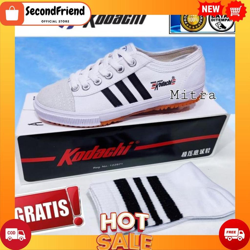 KODACHI 8111 ORIGINAL SEPATU LEGENDA KODACI CAPUNG JADUL CLASSIC PRIA COWOK PUTIH STRIPE WHITE 37 - 