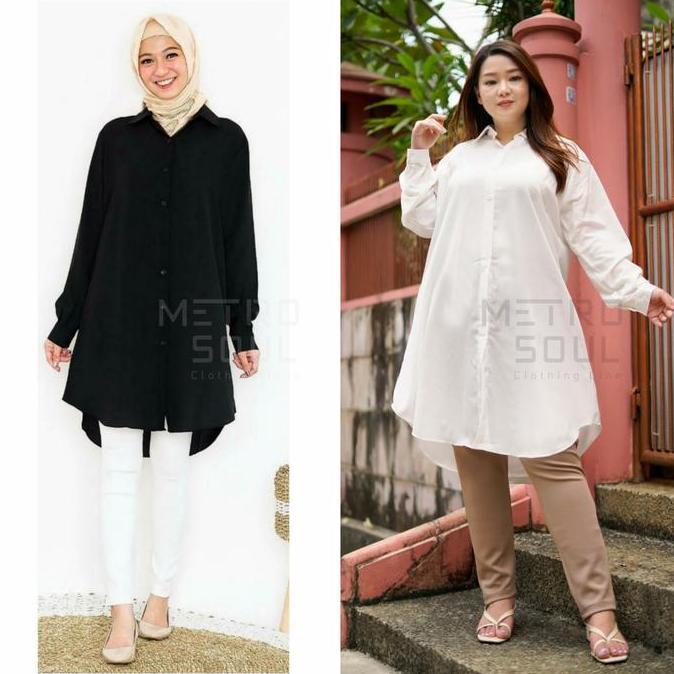 Promo Kemeja Kantor Polos Atasan Wanita Tunik Hitam COD