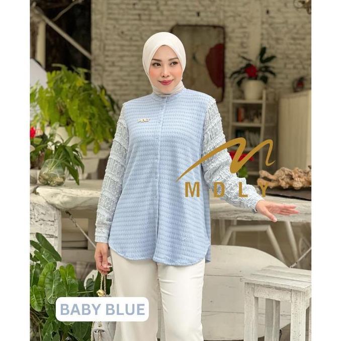 Promo MDLY Baju Kombinasi kemeja Kancing atasan wanita Moana Knit Shirt by Mdly Muslim Nyaman COD
