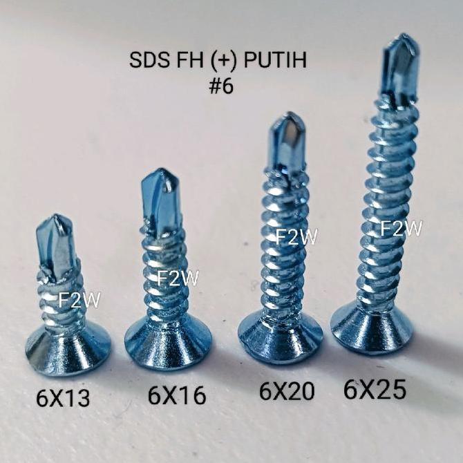Promo #6X20 Sds Fh (+) 6X20 Moon Lion Sekrup Drilling Fh (+) Putih Skrup Roofing Fh #6X20 6X3/4" Cod