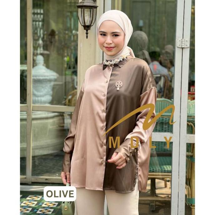 Promo MDLY Baju Kemeja Nyaman Atasan Wanita Ginka Shirt By Mdly Fit Muslim Printing Silk Wudhu Panja