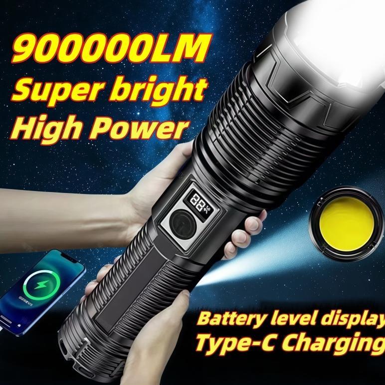 CHARBIG Besar Tampilan Digital Senter Led Tactical 100000 Lumens Xhp 50 - Kualitas Cahaya Super Tera