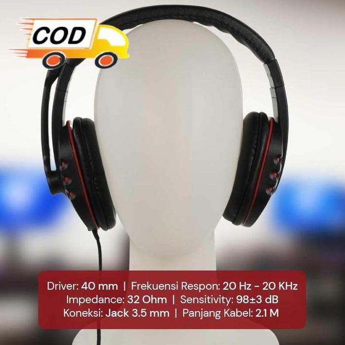 Headset Headphone Gaming Dengan Mic Keren Kedap Suara Jernih Kabel Lentur Awet