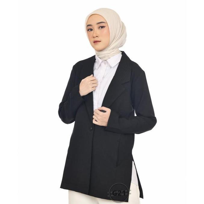 Blazer Formal Kerja Kantor Hitam Wanita Panjang Muslimah