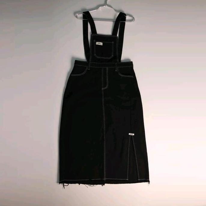 Overall Rok Denim Panjang Hitam Span