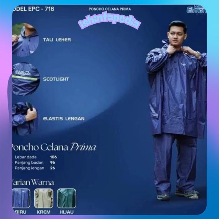 m-4 fx-4 Jas Hujan Elmondo Prima 716 /Elmondo 716 Prima Setelan Dewasa / Jas hujan Ponco Elmondo EPC