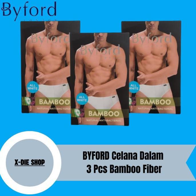 Promo Celana Dalam BYFORD Putih 3 Pcs All White Bamboo Fiber Anti Bakteria COD