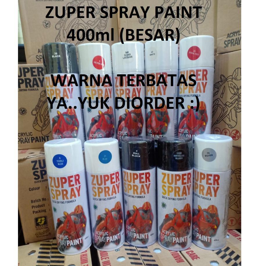 Pilok Pilox Cat Semprot Zuper Spray Paint Warna Standard 400Ml (Hitam, Putih, Clear, Biru, Merah, Si