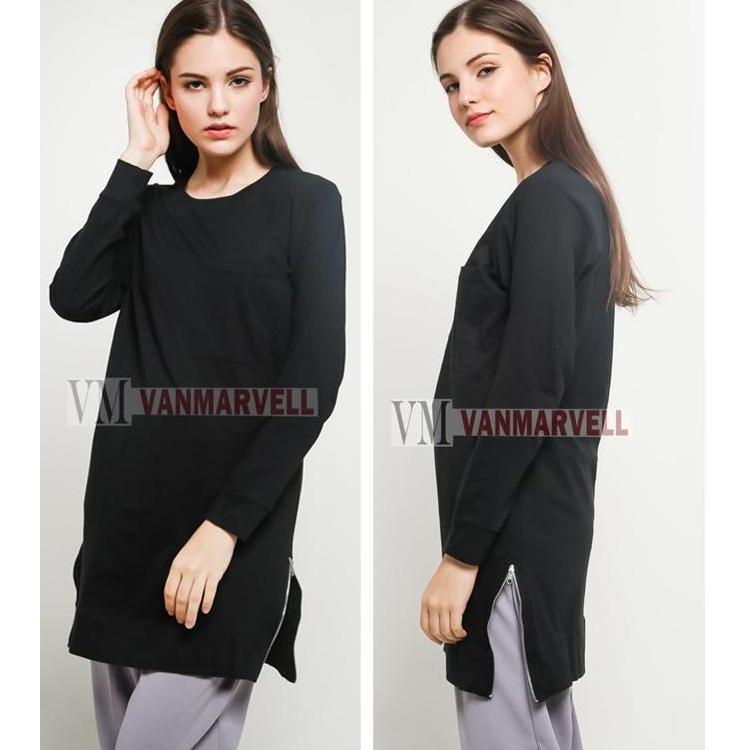 Promo VM Tunik Polos Panjang Wanita - Atasan Muslim Wanita Hitam COD