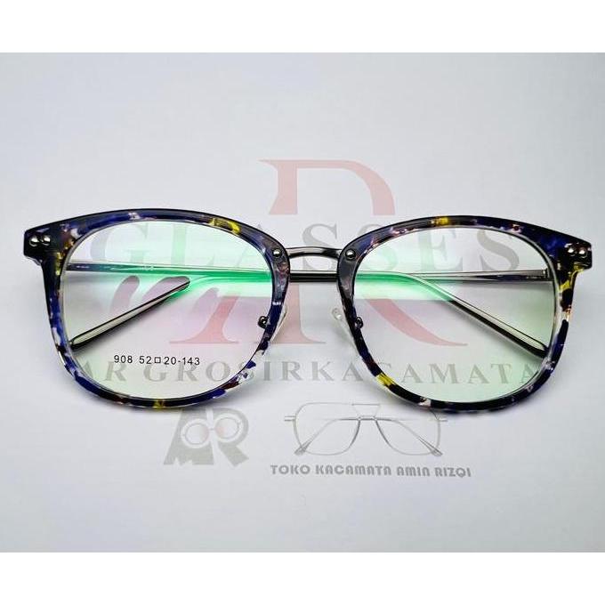 Promo Kacamata Fashion Kotak AR908 Pria Wanita Biru Bluecromic Blueray  Frame  Putih  Photocromic  L