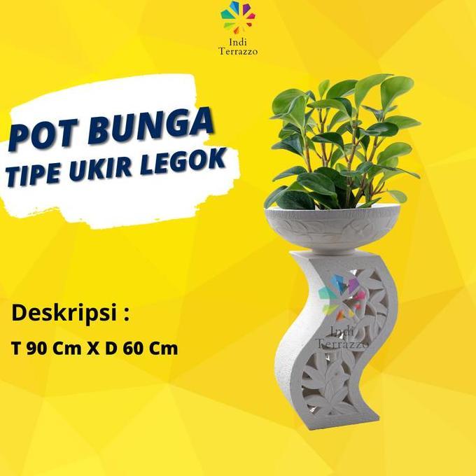 Terlaris Indi Terazzo Pot Teraso Putih Ukir Minimalis - Pot Teraso Marmer