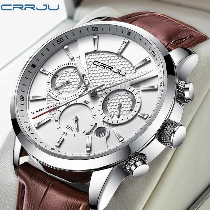 Promo jan Tangan Pria CRRJU Chronograph Kalender Tahan Air Jam Kulit Kuarsa 2212 COD