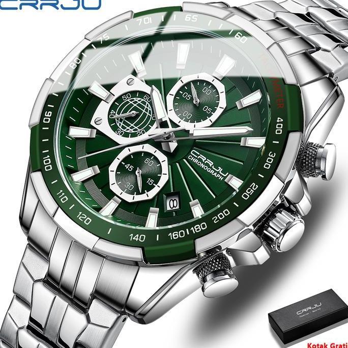 Promo CRRJU Jam Tangan Pria Original Anti Air Bercahaya Kronograf Olahraga COD