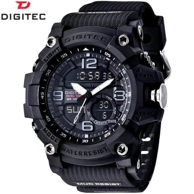 Promo DIGITEC DA - 2102T Jam Tangan Doble Time Tahan Air untuk Pria Stopwatch Jarum Rubber COD