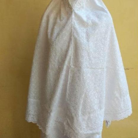 Baju Umroh Wanita Model Satu Set Gamis Bergo Sarung Tangan Katun Poliester Polos Bunga Putih haji re