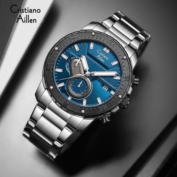 Promo Buy 1 Get 1  Cristiano Aillen Jam Tangan Pria Analog 8900 Rantai Stainless Steel Chronograph K