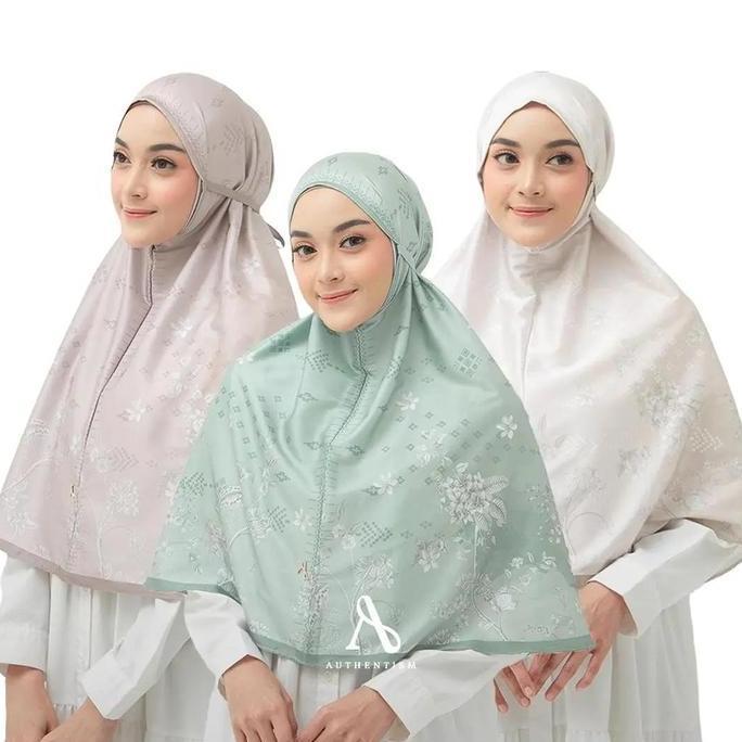 Authentism - Janna Raya Khimar Premium Silk Printed Khimar Exclusive Pattern Muslim Kerudung Jilbab