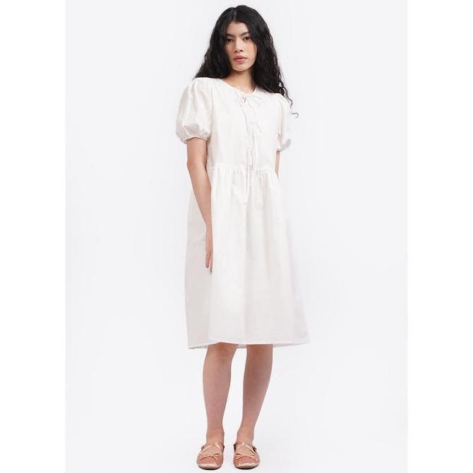 COLORBOX Balloon Sleeves Midi Dress I-DDWKEY125C078 Off White KH