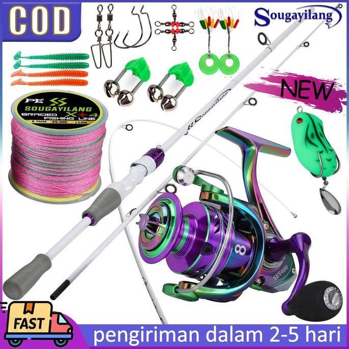 Sougayilang [Cod] Set Lengkap Pancing 2 Bagian Joran Pancing Putar 1.8M Dan Rasio Roda Gigi 5.0:1/5.