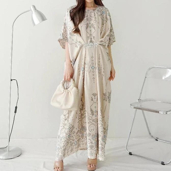 Maxi Long Dress Kaftan Flowy Floral Bunga Elegant Eid Idul Fitri CTW1 HM