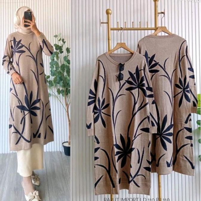 Tunik Wanita Rajut Import Motif Daun