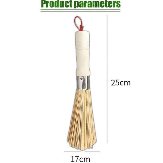 HISOKA Sapu Bambu Gagang Kayu Untuk Panci Pot Wajan Sikat Pembersih Panci Dapur Kuas Pembersih Wok B