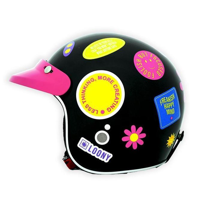 DI103 - Marzano X Loony Helm Retro Bogo Half Face Black Glossy Size S-XL Berstandar SNI