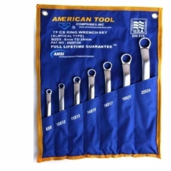 AONI Kunci Ring Elliptical 75Degree 7Pcs Set American Tool 8957959