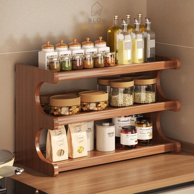 Blou Rak Kayu Aesthetic Estetik Kitchen rack seasoning storage rack rak kayu bambu gelas bumbu dapur