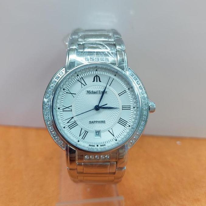 JAM TANGAN MICHAEL ERNEST ME8520 ME 8520 SILVER PRIA SAPHIRE GLASS