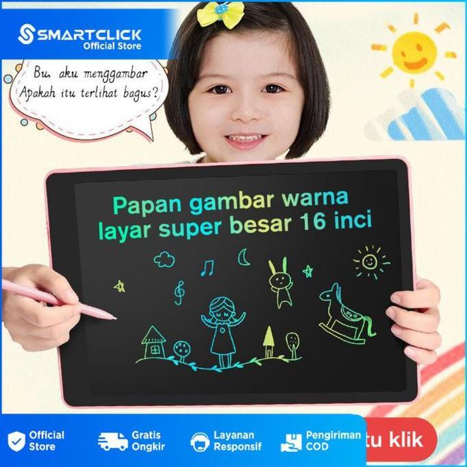 LCD Tablet Anak 16 Inch Berwarna Mainan Papan Tulis Hapus Edukasi Pen Gambar Belajar